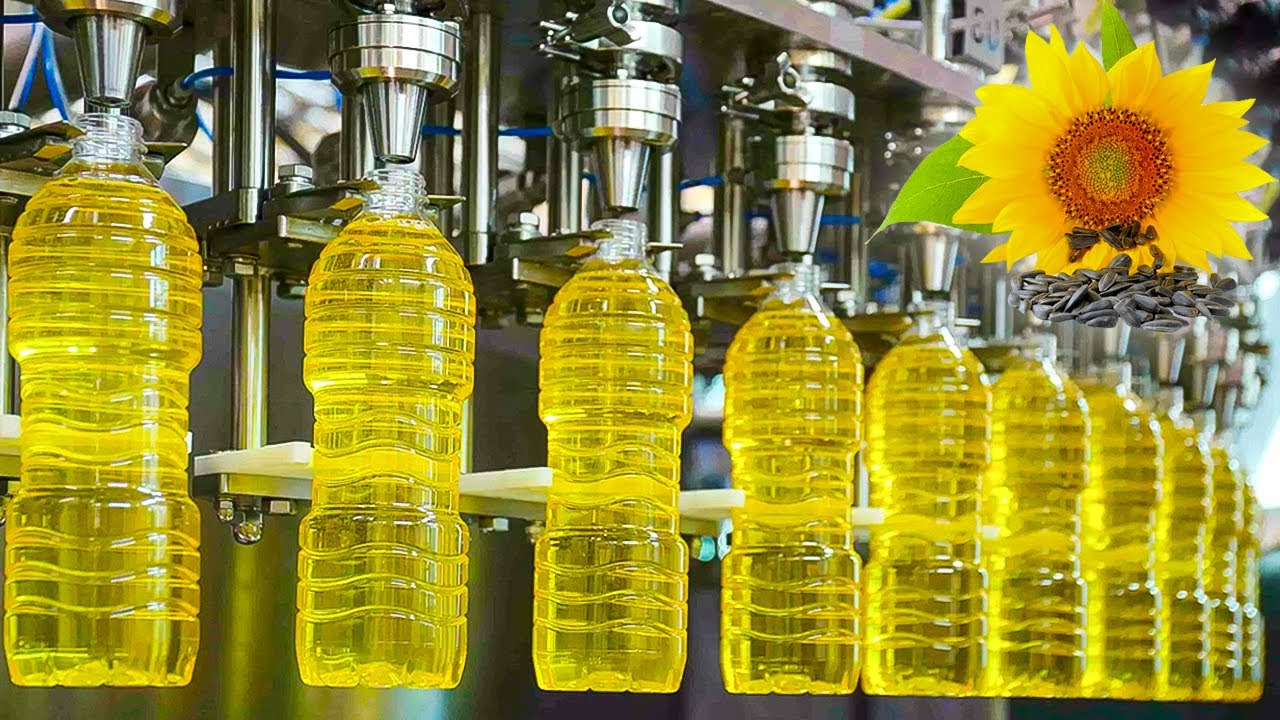 Sunflower oil bottling line at the Avis Golden Oil factory in Ukraine